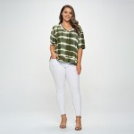 Wholesale women s Striped Short Sleeve Top Oversized Silhouette Side Slit Accent