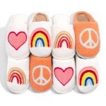 Plush Peace Sign Slide On Slippers

- US Women's Size: S/M (6-8) M/L (8-10)
- 100% Polyester
- Rubber Sole