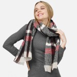 Wholesale soft Knit Plaid Scarf String Tassel Hem L W Polyester