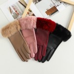 Wholesale faux Leather Gloves Fur Cuff Detail One Fits Most PU Polyester