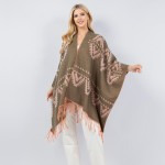 Wholesale aztec Printed Knit Kimono Tassel Fringe One Fits Most Polyester