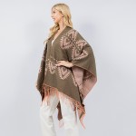 Wholesale aztec Printed Knit Kimono Tassel Fringe One Fits Most Polyester