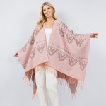 Wholesale aztec Printed Knit Kimono Tassel Fringe One Fits Most Polyester