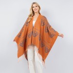 Wholesale aztec Printed Knit Kimono Tassel Fringe One Fits Most Polyester