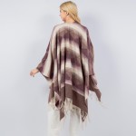 Wholesale soft Knit Stripe Kimono Ruana Fringe Tassel One Fits Most Polyester