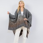 Soft Knit Ombre Aztec Print Kimono Ruana With Fringe Tassel

- One Size Fits Most 0-14
- 100% Polyester