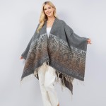 Wholesale soft Knit Ombre Aztec Print Kimono Ruana Fringe Tassel One Fits Most P