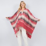 Wholesale soft Knit Stripe Kimono Ruana Fringe Tassel One Fits Most Polyester