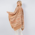 Wholesale soft Knit Aztec Print Kimono Ruana Fringe Tassel One Fits Most Polyest