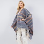 Wholesale soft Knit Aztec Print Kimono Ruana Fringe Tassel One Fits Most Polyest