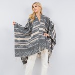 Wholesale soft Knit Aztec Print Kimono Ruana Fringe Tassel One Fits Most Polyest