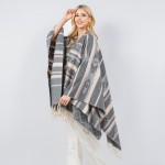 Wholesale soft Knit Aztec Print Kimono Ruana Fringe Tassel One Fits Most Polyest