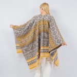 Wholesale soft Knit Aztec Print Kimono Ruana Fringe Tassel One Fits Most Polyest