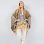 Wholesale soft Knit Aztec Print Kimono Ruana Fringe Tassel One Fits Most Polyest