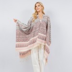 Wholesale soft Knit Aztec Print Kimono Ruana Fringe Tassel One Fits Most Polyest