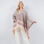 Wholesale soft Knit Aztec Print Kimono Ruana Fringe Tassel One Fits Most Polyest