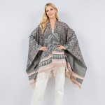 Wholesale soft Knit Aztec Print Kimono Ruana Fringe Tassel One Fits Most Polyest