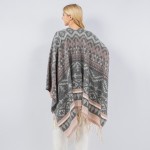 Wholesale soft Knit Aztec Print Kimono Ruana Fringe Tassel One Fits Most Polyest