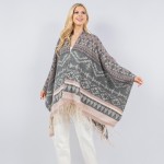 Wholesale soft Knit Aztec Print Kimono Ruana Fringe Tassel One Fits Most Polyest