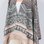 Wholesale soft Knit Aztec Print Kimono Ruana Fringe Tassel One Fits Most Polyest