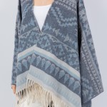 Wholesale soft Knit Aztec Print Kimono Ruana Fringe Tassel One Fits Most Polyest