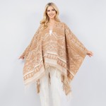 Wholesale soft Knit Aztec Print Kimono Ruana Fringe Tassel One Fits Most Polyest