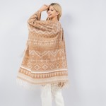 Wholesale soft Knit Aztec Print Kimono Ruana Fringe Tassel One Fits Most Polyest