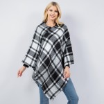 Wholesale mixed Plaid Poncho Tassel Edges One Fits Most Polyester