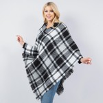 Wholesale mixed Plaid Poncho Tassel Edges One Fits Most Polyester