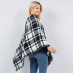 Wholesale mixed Plaid Poncho Tassel Edges One Fits Most Polyester