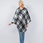 Wholesale mixed Plaid Poncho Tassel Edges One Fits Most Polyester