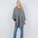 Wholesale mixed Plaid Poncho Tassel Edges One Fits Most Polyester