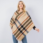 Wholesale soft Knit Block Plaid Poncho One Fits Most Polyester