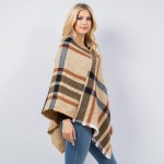 Wholesale soft Knit Block Plaid Poncho One Fits Most Polyester