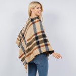 Wholesale soft Knit Block Plaid Poncho One Fits Most Polyester