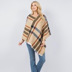 Wholesale soft Knit Block Plaid Poncho One Fits Most Polyester