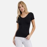 Wholesale women s Seamless Reversible V Neck Short Sleeve Top Fitted Silhouette