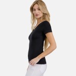 Wholesale women s Seamless Reversible V Neck Short Sleeve Top Fitted Silhouette