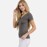 Wholesale women s Seamless Reversible V Neck Short Sleeve Top Fitted Silhouette