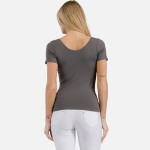 Wholesale women s Seamless Reversible V Neck Short Sleeve Top Fitted Silhouette