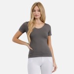 Wholesale women s Seamless Reversible V Neck Short Sleeve Top Fitted Silhouette