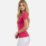 Wholesale women s Seamless Reversible V Neck Short Sleeve Top Fitted Silhouette