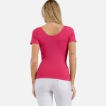 Wholesale women s Seamless Reversible V Neck Short Sleeve Top Fitted Silhouette