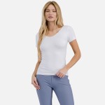 Wholesale women s Seamless Reversible V Neck Short Sleeve Top Fitted Silhouette