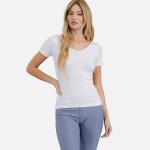 Wholesale women s Seamless Reversible V Neck Short Sleeve Top Fitted Silhouette