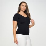 Wholesale women s Seamless Reversible V Neck Short Sleeve Top Fitted Silhouette