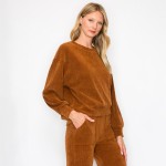 Wholesale women s Relaxed Ribbed Corduroy Long Sleeve Top Pack Relaxed Fit Cordu