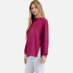 Wholesale women s Essential Relaxed Long Sleeve Side Slits Ribbed Long Sleeve Ro