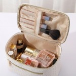 Wholesale vegan Leather Woven Travel Makeup Case Full Double Zip Closure Front Z