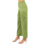 Wholesale satin Drawstring Cargo Pocket Pants Drawstring Waistline Side Flap Poc